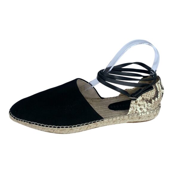 Freda Salvador Aria Angle Wrap Espadrille Black Suede Snakeskin 41 - Picture 4 of 12